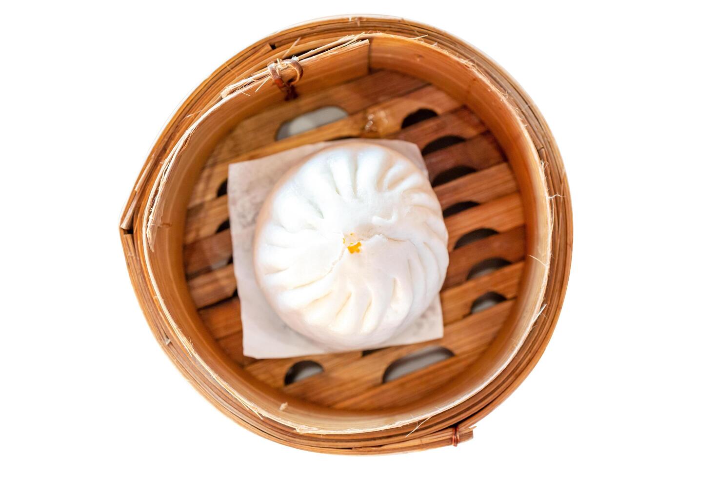 Top view of dimsum Steamed buns with minced pork filling, focus selective photo