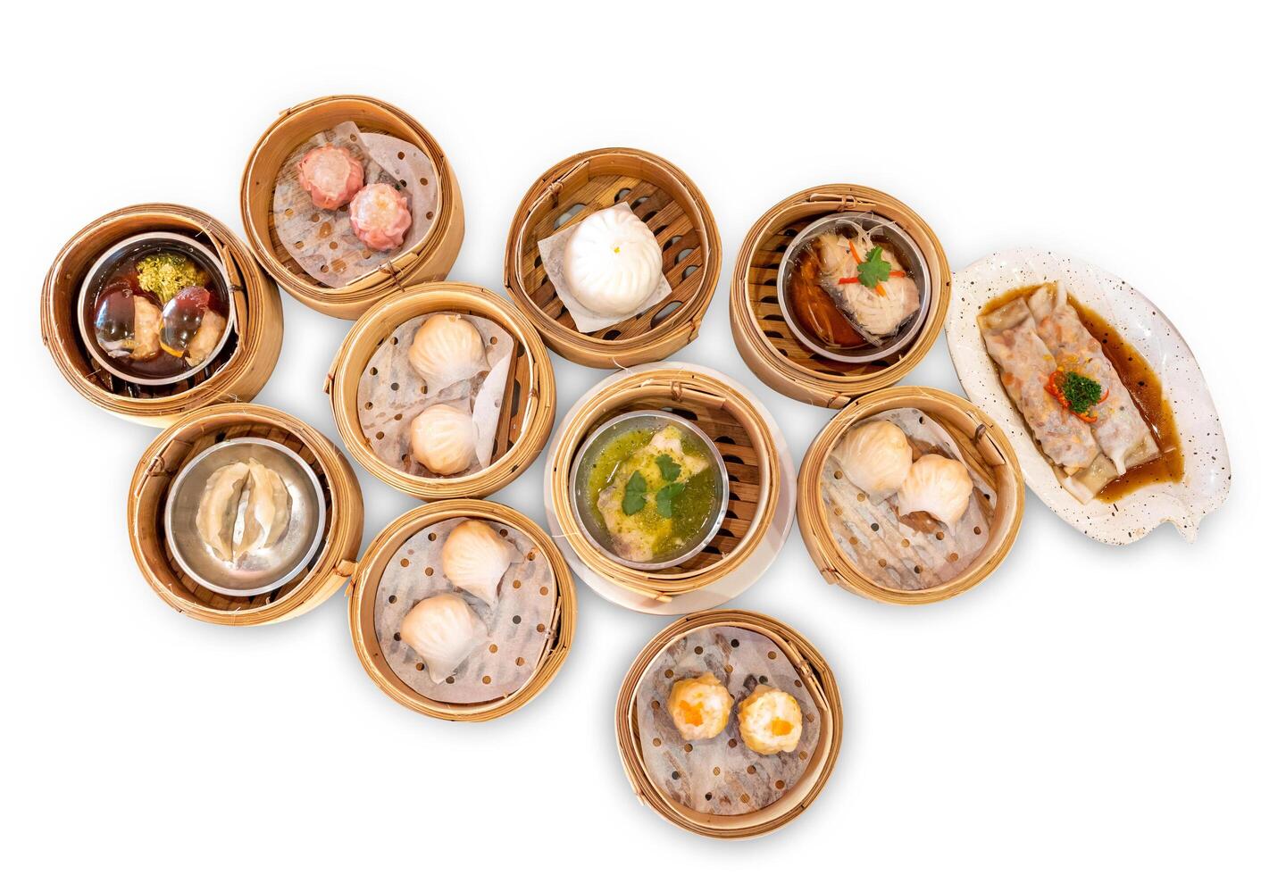 Top view of Dim sum set, chinese food focus selective photo
