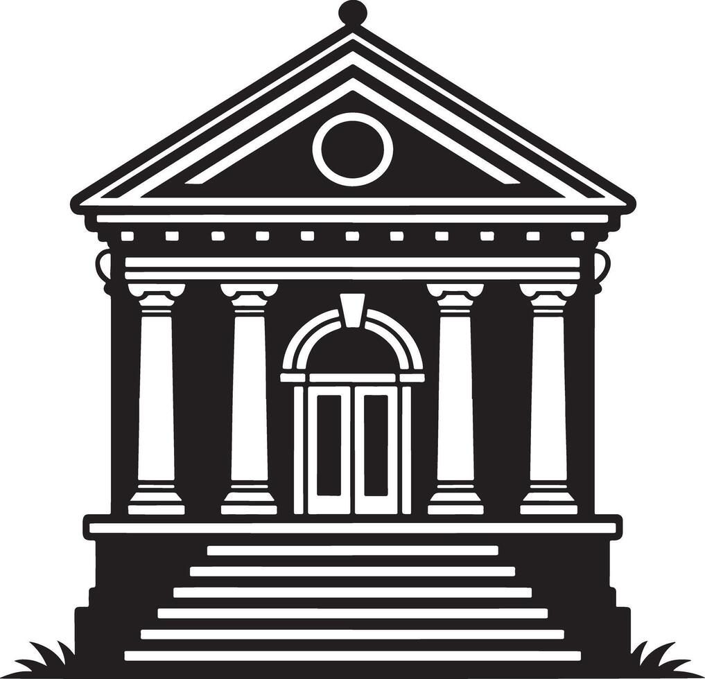 Black and white illustration of a classical building. vector