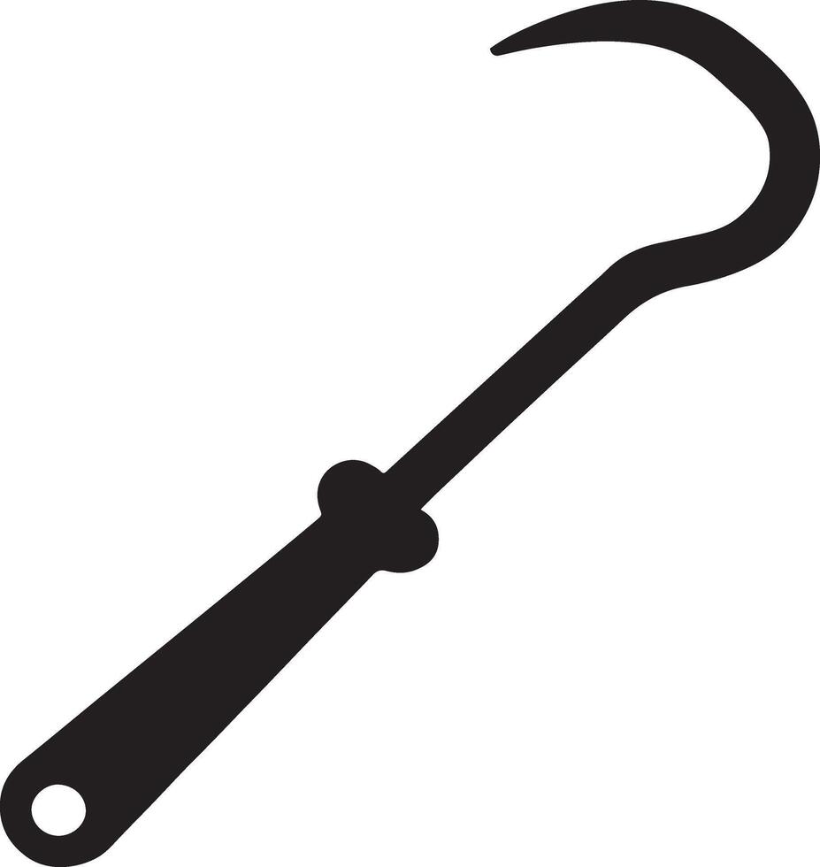 Black and white icon of a simple hook tool for various applications. vector