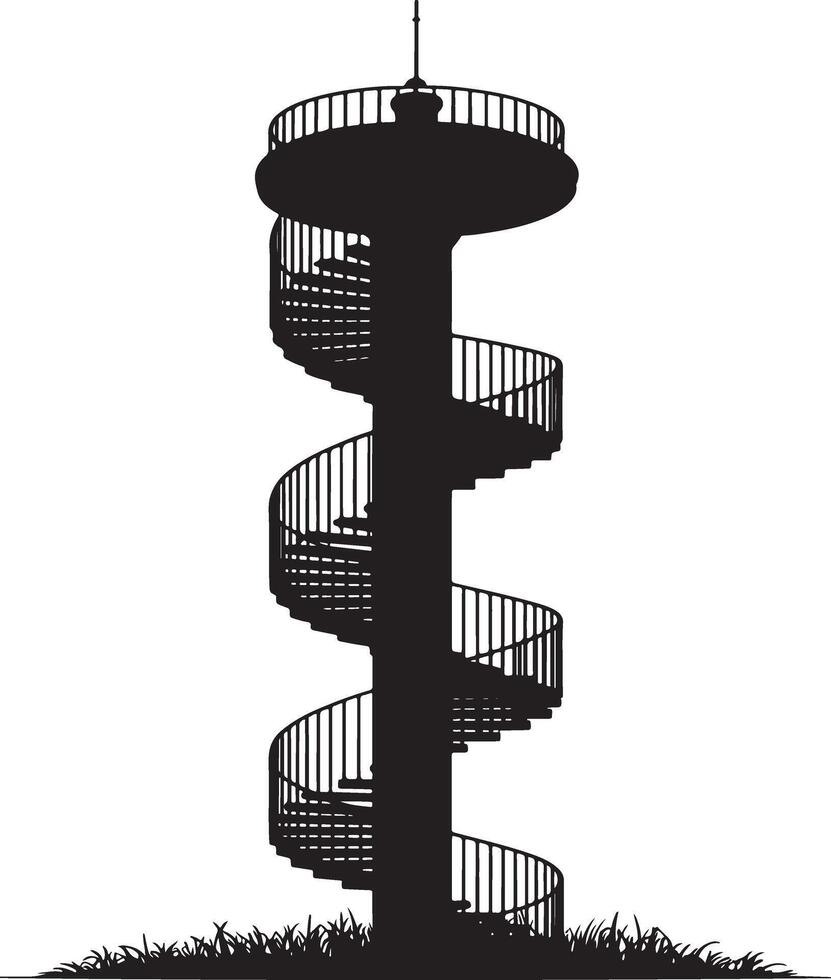 Silhouette of a spiral staircase tower. vector