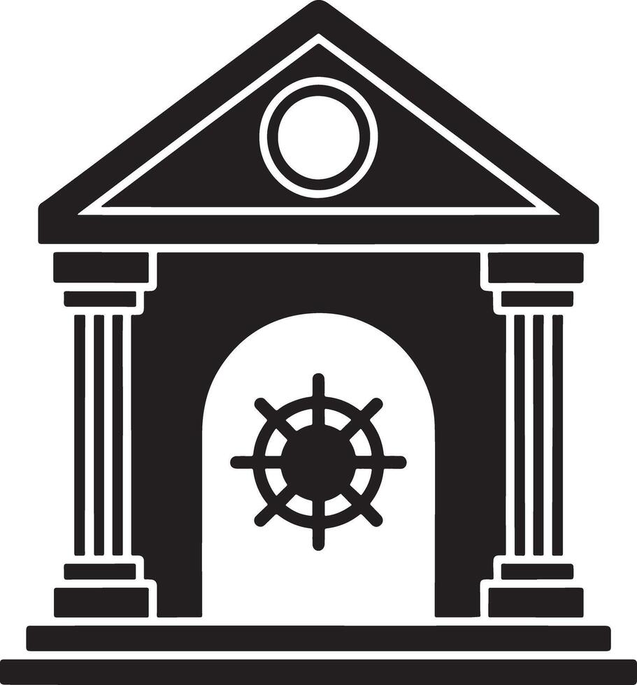 Classical building icon with ship wheel detail. vector