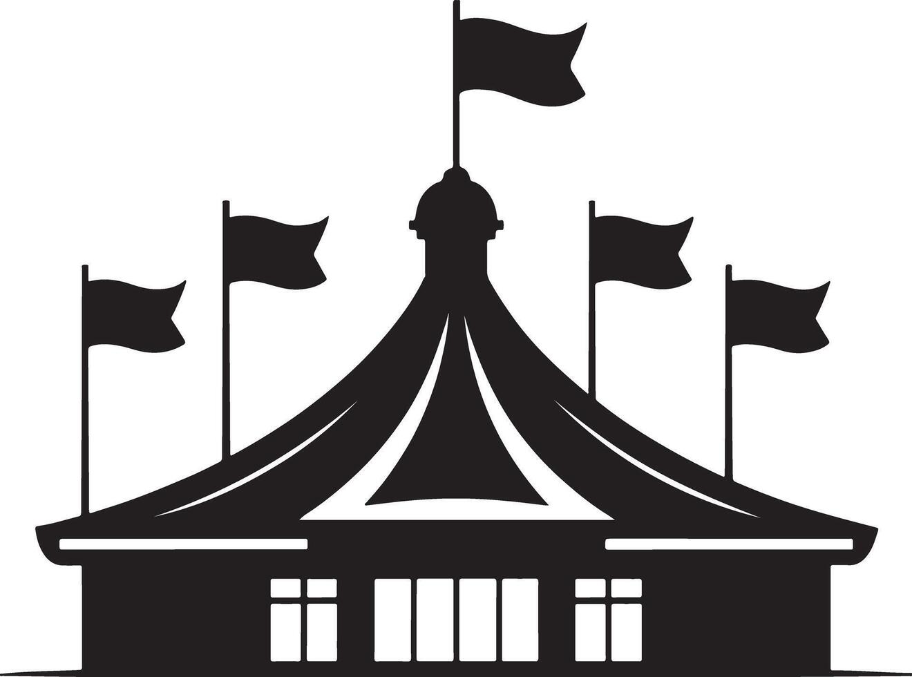 Black and white silhouette of a carousel with flags. vector