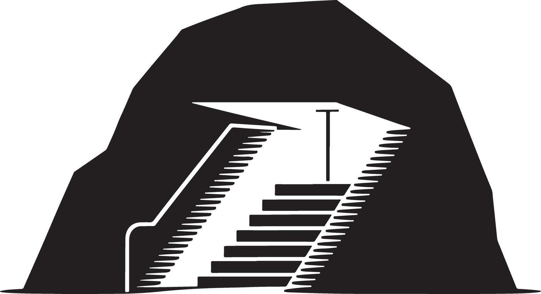 Stairs leading into a dark cave entrance. vector