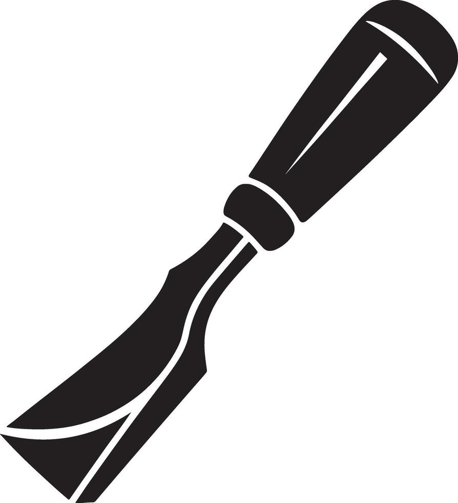 Black and white icon of a wood carving chisel tool for crafts. vector