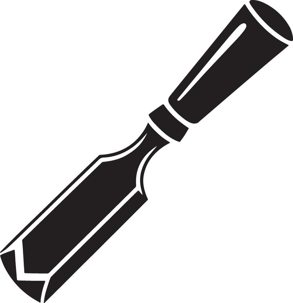Black and white icon of a wood carving chisel tool for crafts and diy projects. vector