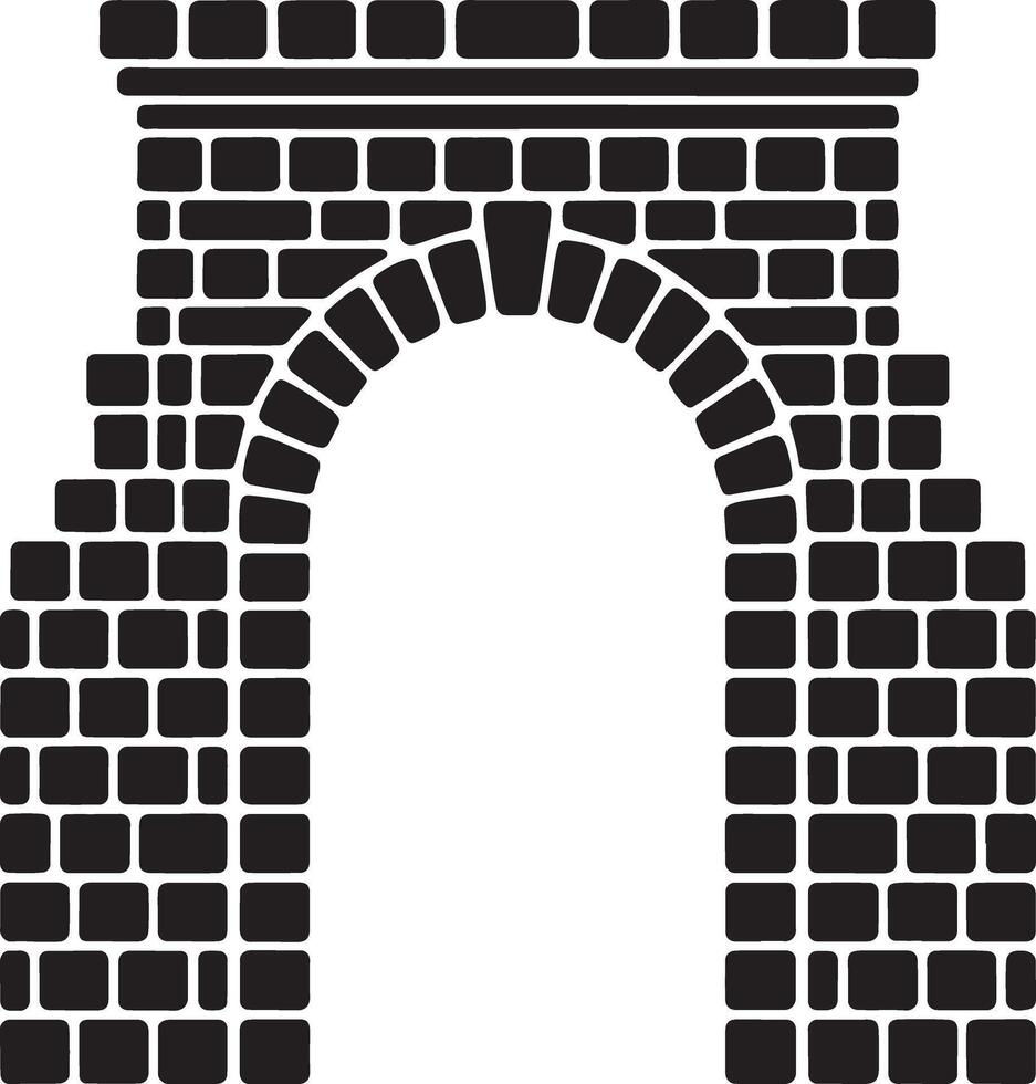 Black and white brick archway illustration simple design element. vector