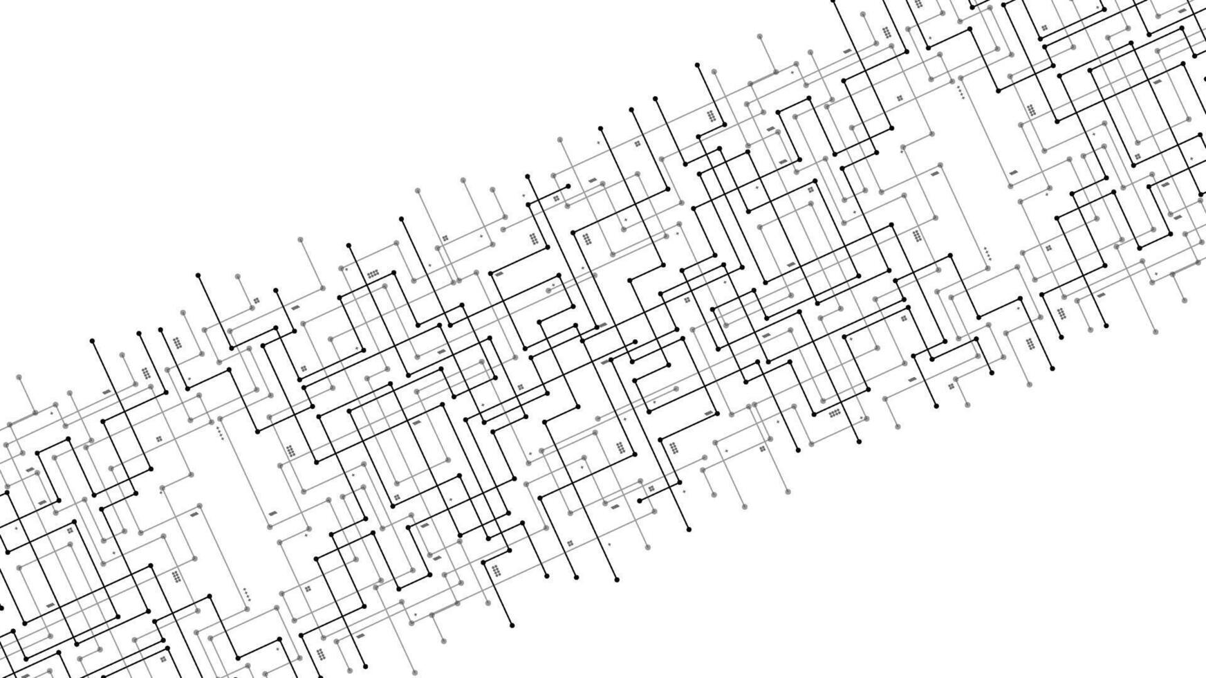 circuit path lines in rotated view in transparent background with black connecting dots template vector