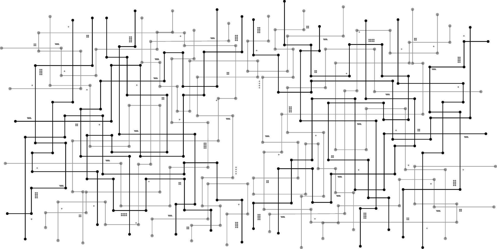 black circuit board path lines with connecting dots and elements template vector
