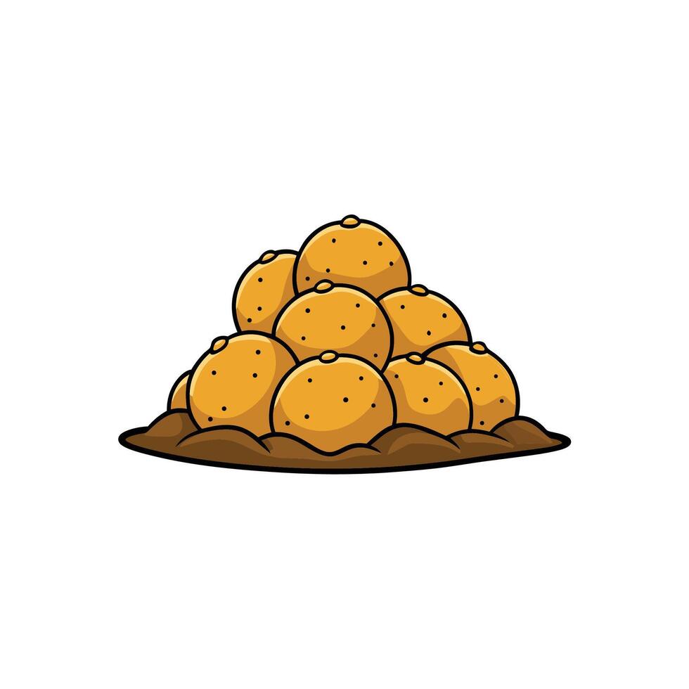 Cartoon style potatoes arranged in a pile on ground vector