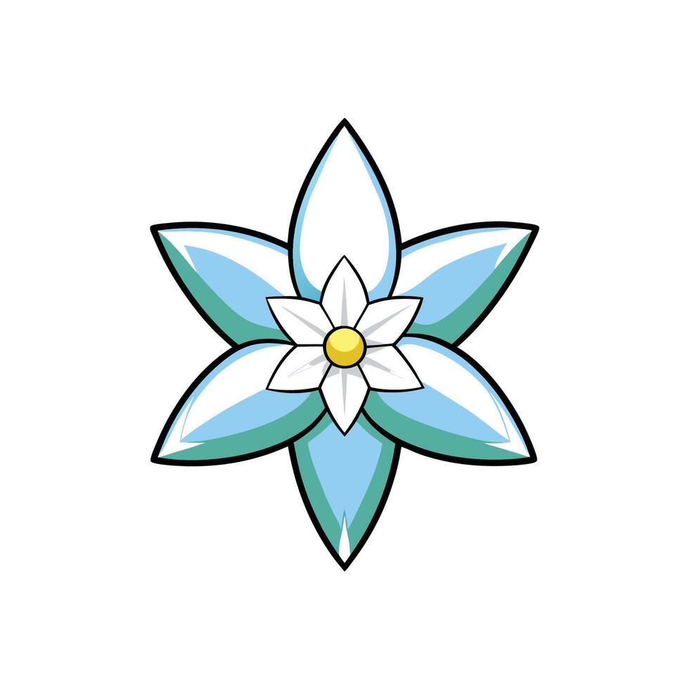 Stylized six petal flower illustration with geometric clean design vector