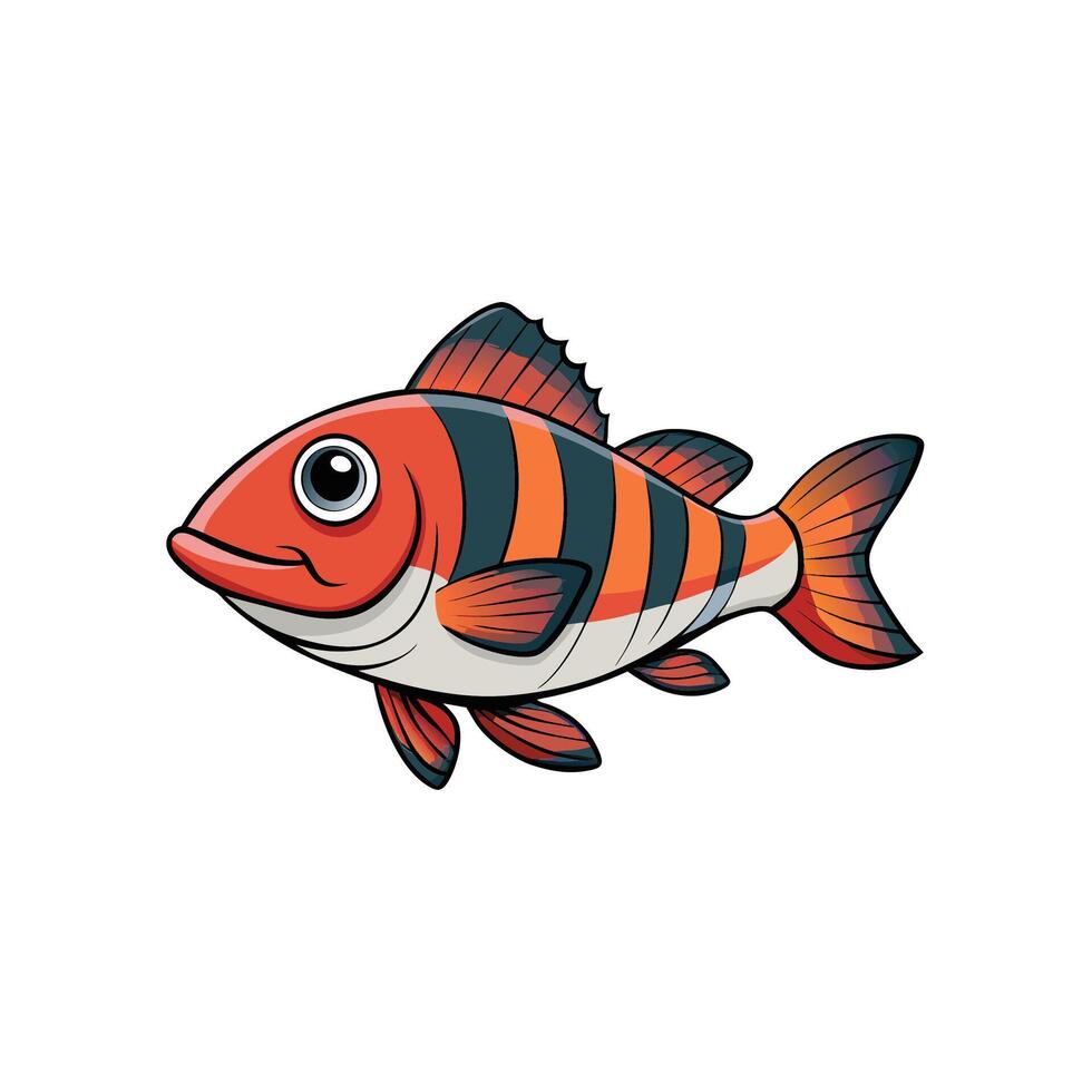 Cartoon orange and grey striped fish on a white background vector