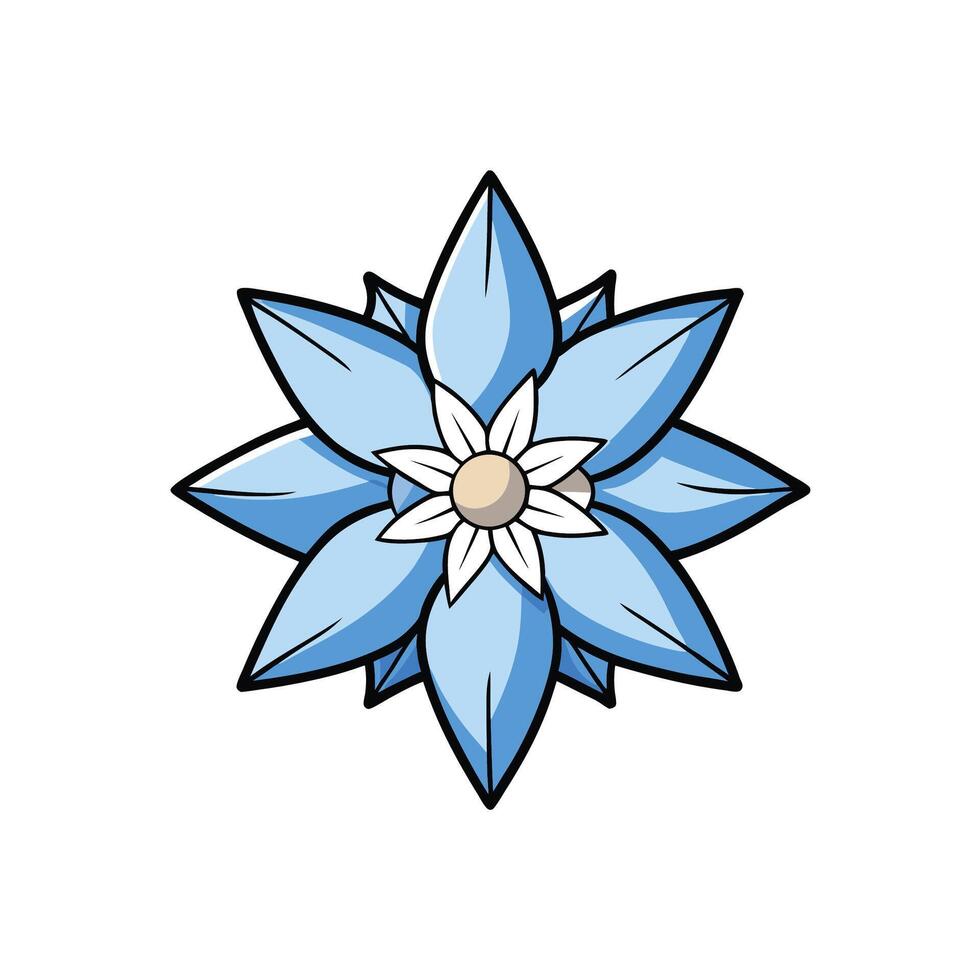 Stylized light blue flower with black outlines on white vector