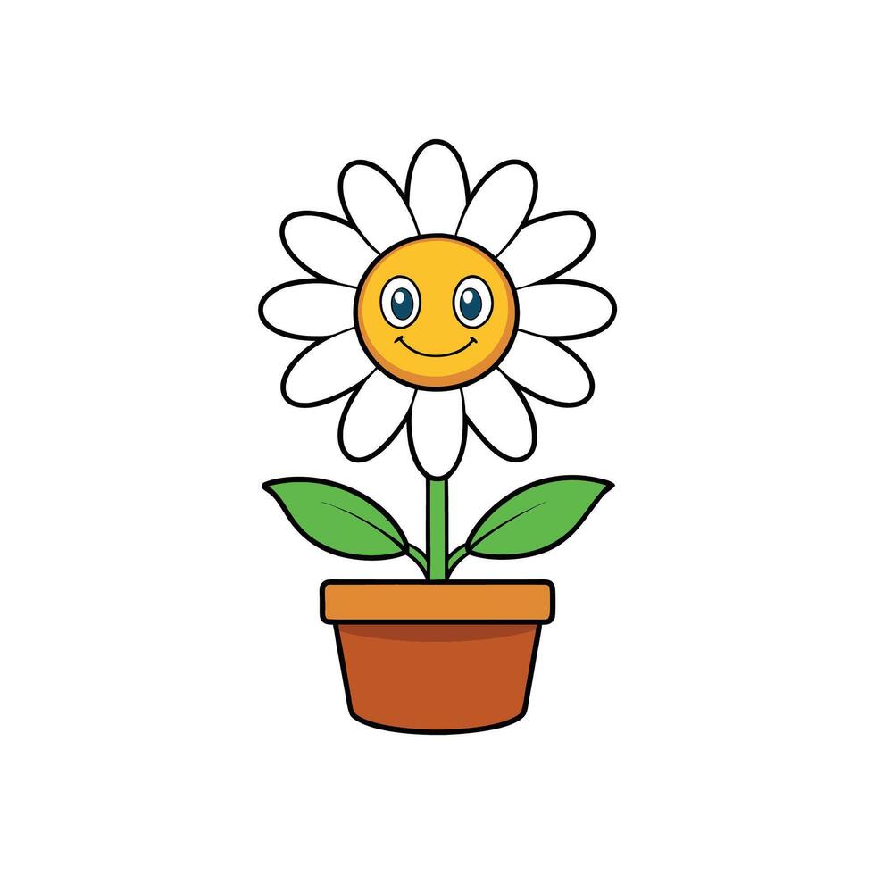 Smiling daisy cartoon character in a flower pot illustration vector
