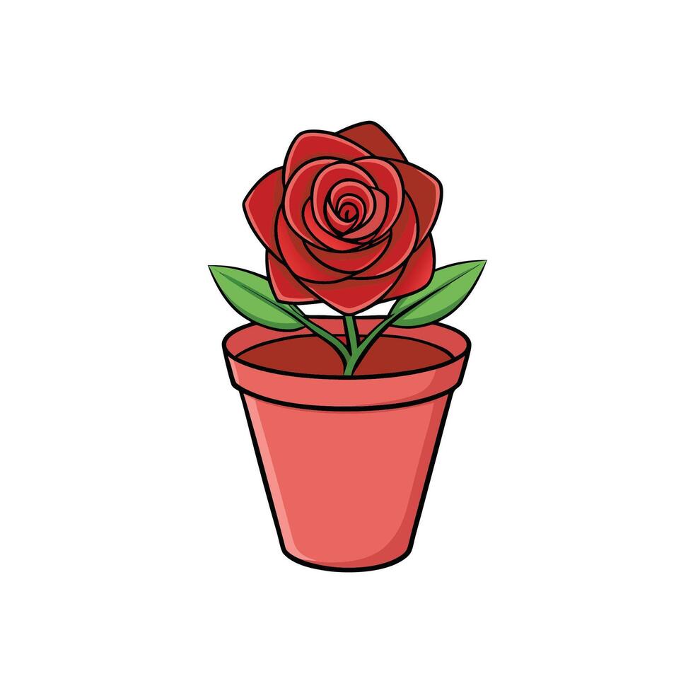 Illustration of a single red rose in a pot vector