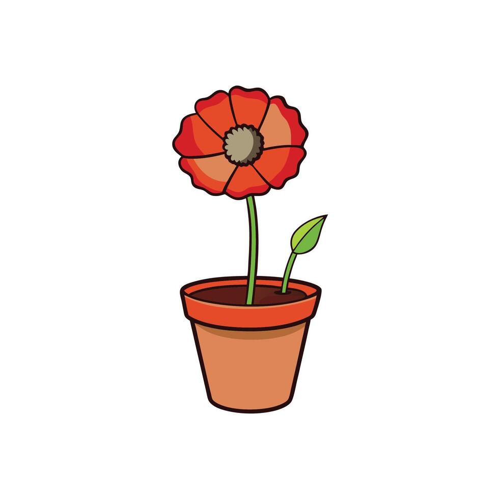 Cute potted red flower illustration with simplistic cartoon design vector