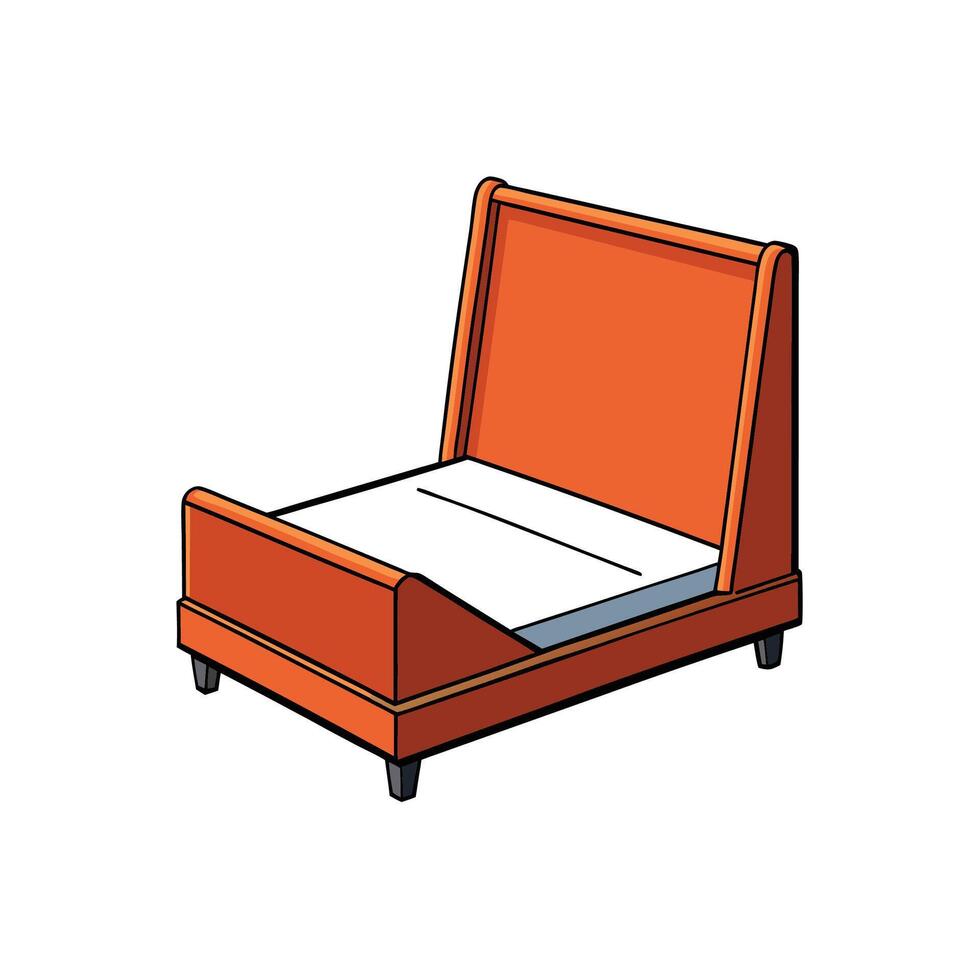 Orange upholstered bed with white linens in design vector