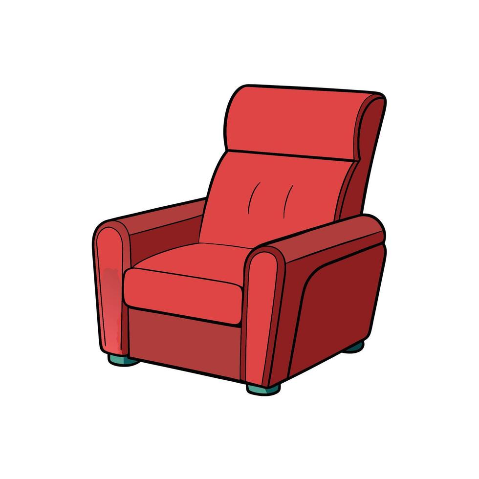 Comfortable red armchair illustration on white background with dark outlines vector