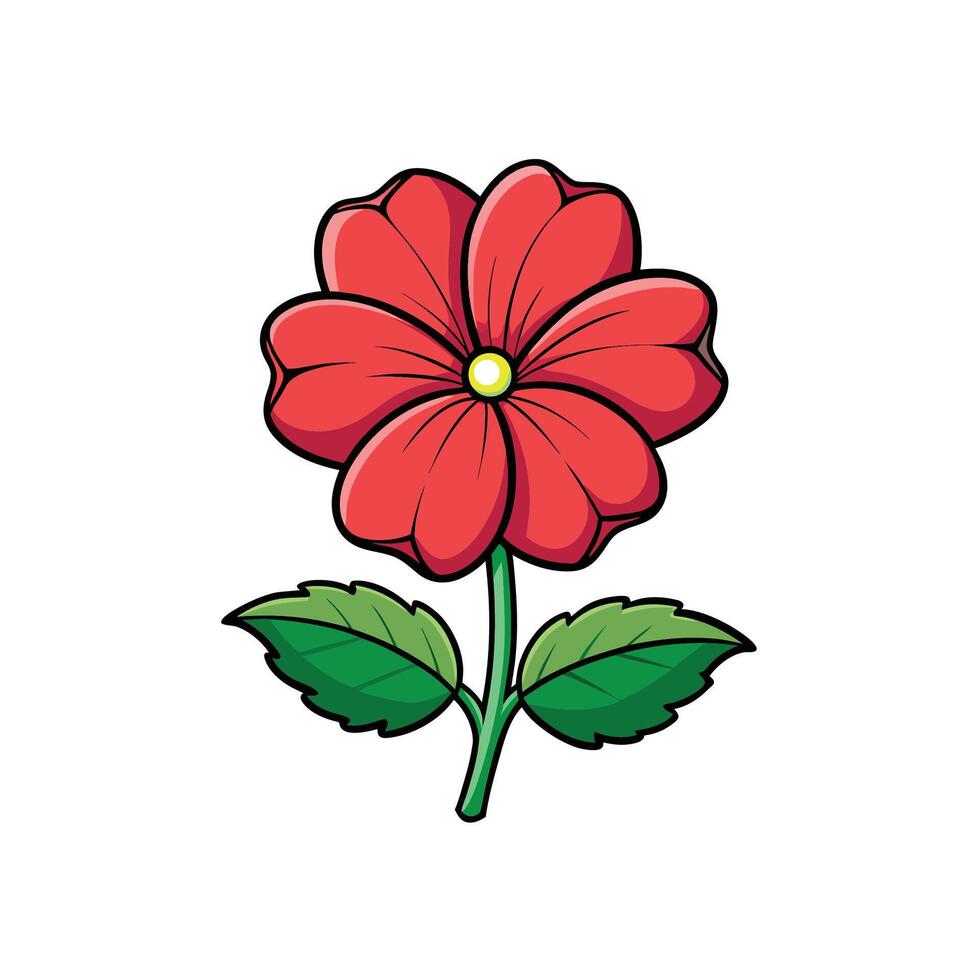 Illustration of a single red flower with green leaves vector