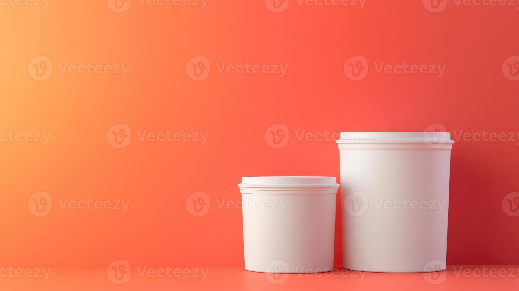 Clean white paint cans on a vibrant orange background showcasing a minimalist aesthetic for a modern art setting with copy space photo