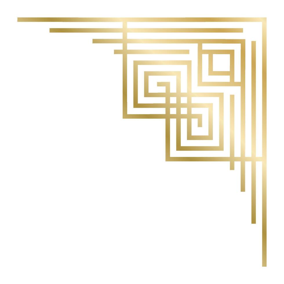 Golden art deco corner ornament forming an elegant frame, perfect for decorating invitations, menus, certificates, diplomas, labels and any kind of document vector