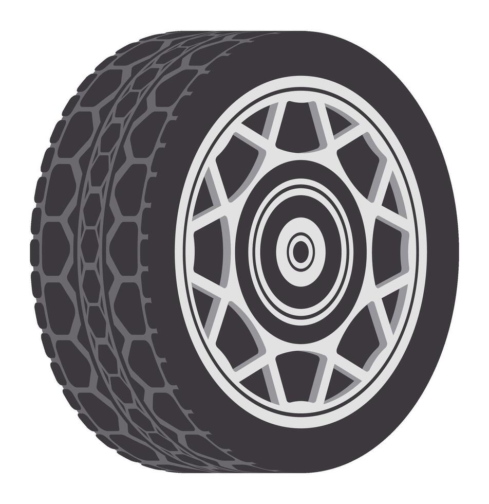 Car wheel with tire tread presenting a modern and sporty design, ideal for representing concepts related to automotive industry, car repair, customization, or tire replacement vector