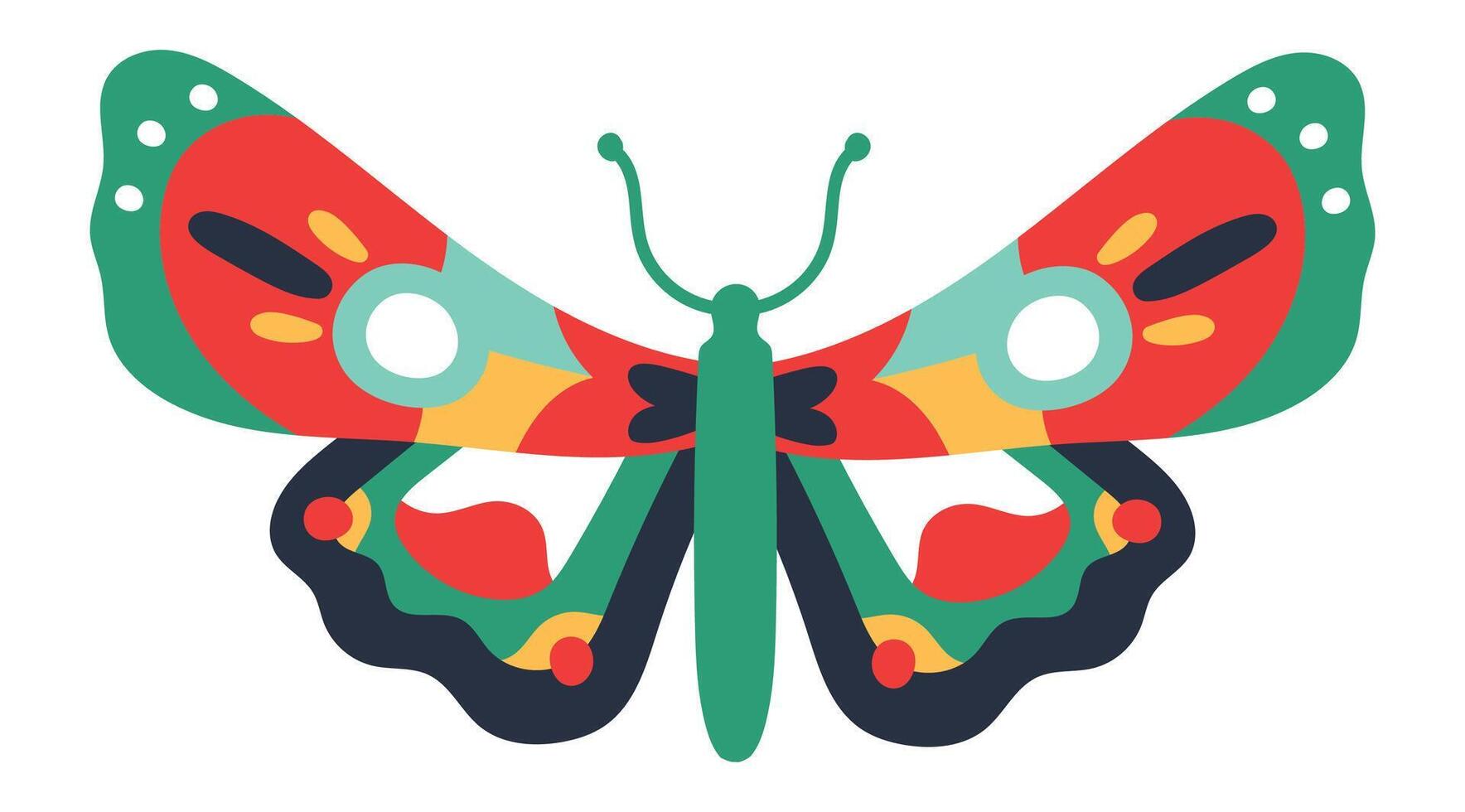 Colorful butterfly spreading its wings showcasing vibrant and geometric patterns, creating a captivating visual representation of nature beauty and intricate design vector