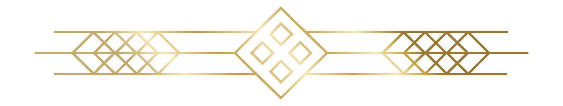 Golden art deco geometric ornament forming a horizontal band with rhombuses and squares, ideal for creating frames, borders, and decorative elements vector