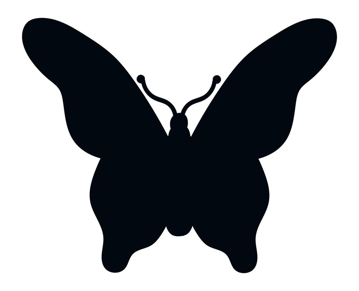 Butterfly silhouette with open wings showing antennae, isolated on a white background, representing concepts of nature, beauty, transformation, and elegance vector