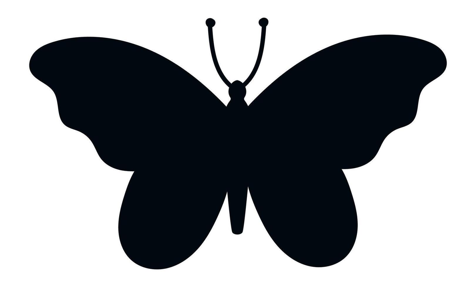 Black butterfly silhouette with open wings and delicate antennae, isolated on a white background, embodying themes of nature, beauty, and elegance in a minimalistic design vector