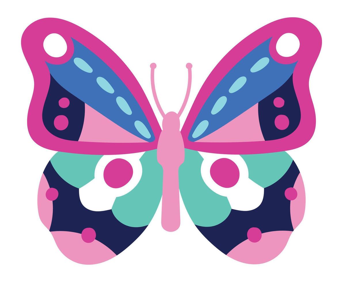 Featuring a pink, blue, and turquoise butterfly adorned with a striking wing pattern, creating a vibrant and captivating visual that embodies clean design and elegance vector