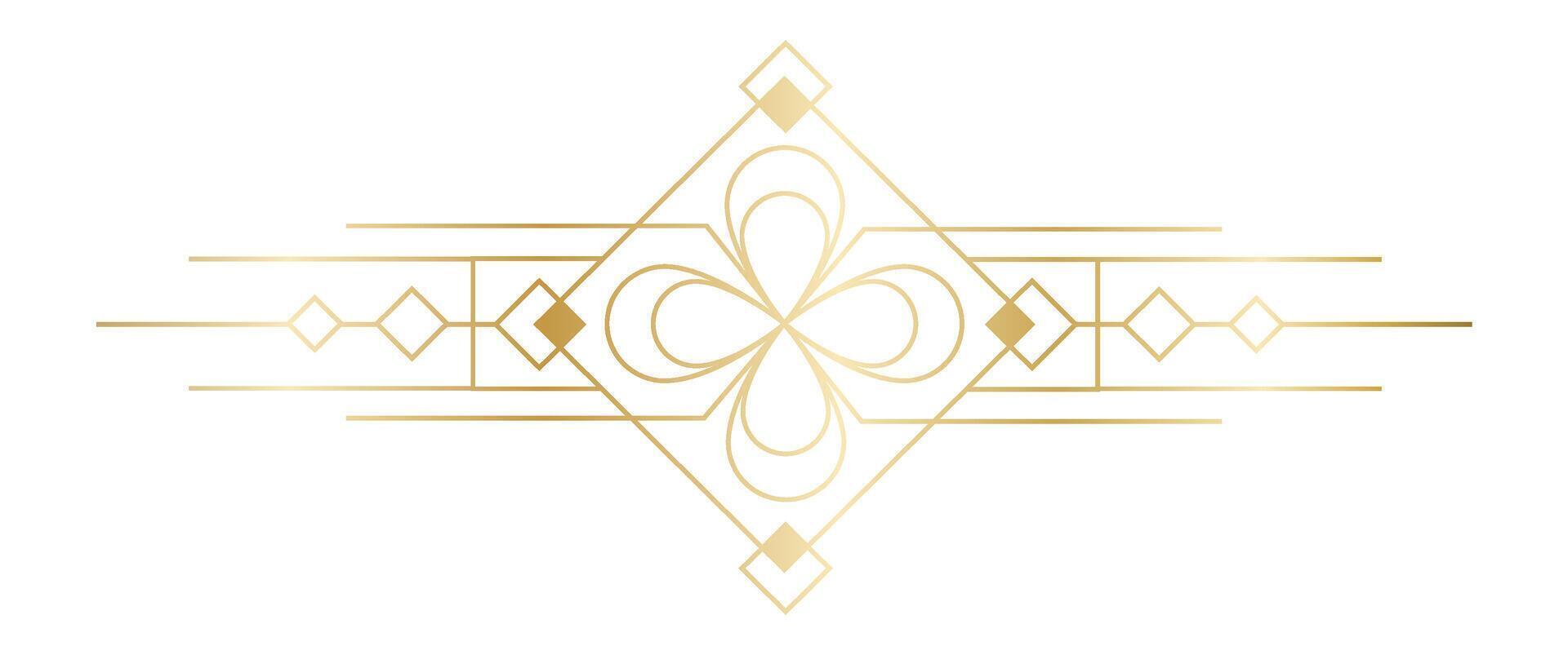 Golden art deco ornament featuring geometric shapes and floral patterns, exuding luxury and elegance, perfect for enhancing various sophisticated projects vector