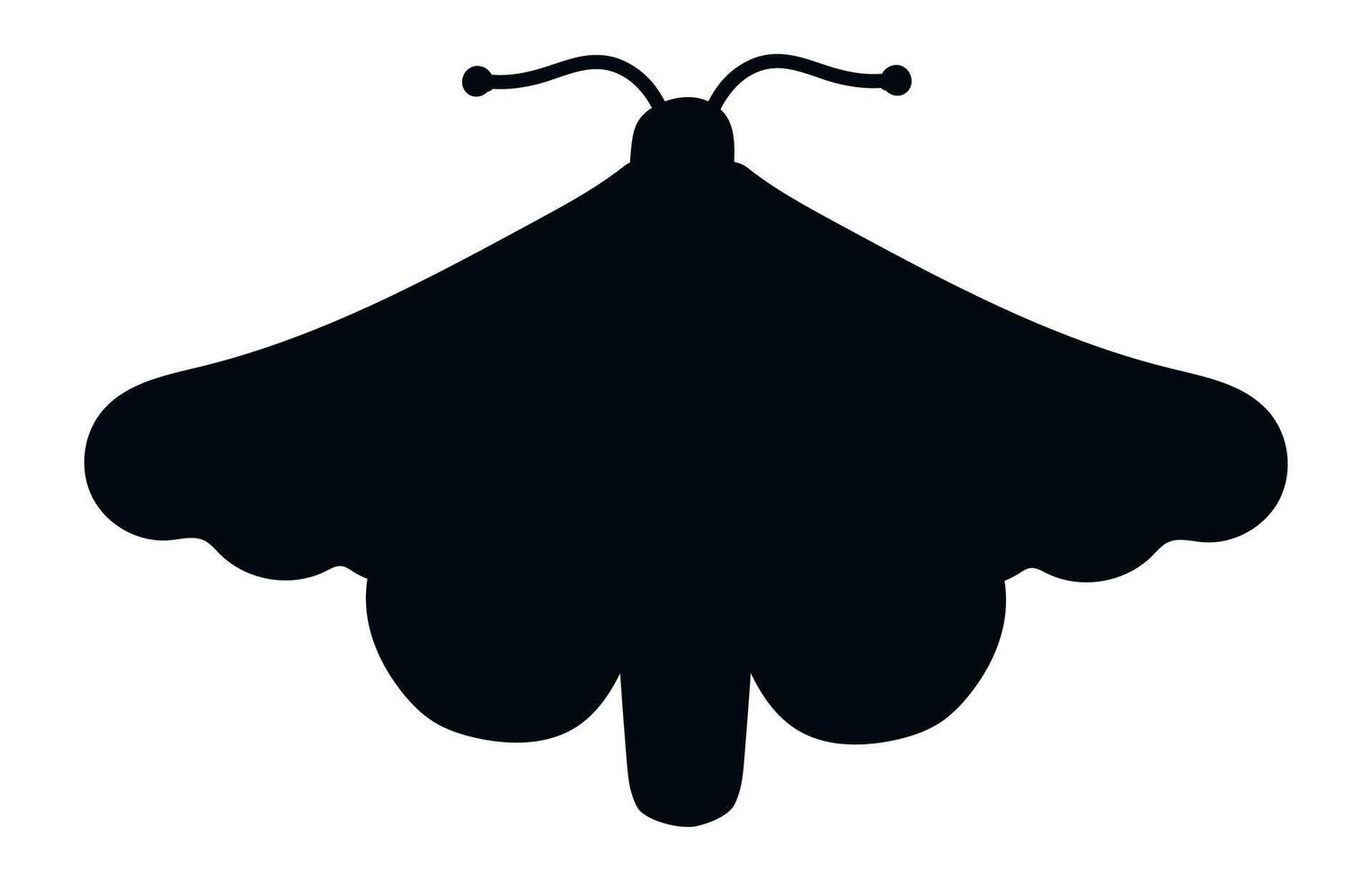 Minimalist illustration featuring a black moth silhouette with outspread wings, creating a bold contrast against a clean white background, perfect for nature themed designs vector