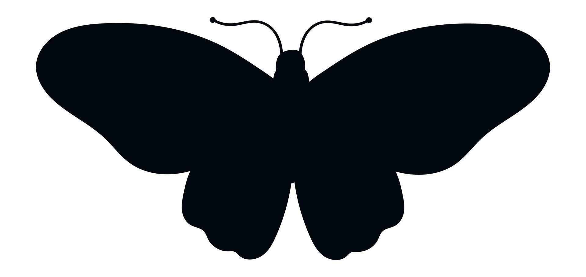 Black butterfly silhouette with open wings and delicate antennas, embodying nature's beauty and elegance. Perfect for enhancing various design projects with a touch of grace vector