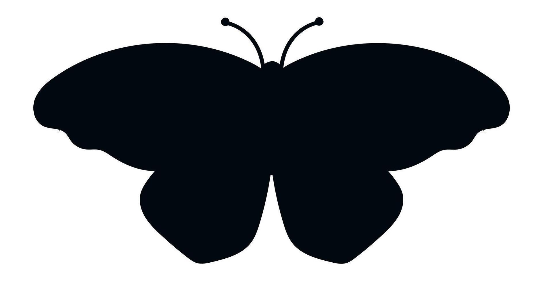 Black butterfly silhouette with open wings and antennae showing, isolated on white background, representing concepts such as nature, beauty, transformation, and elegance vector