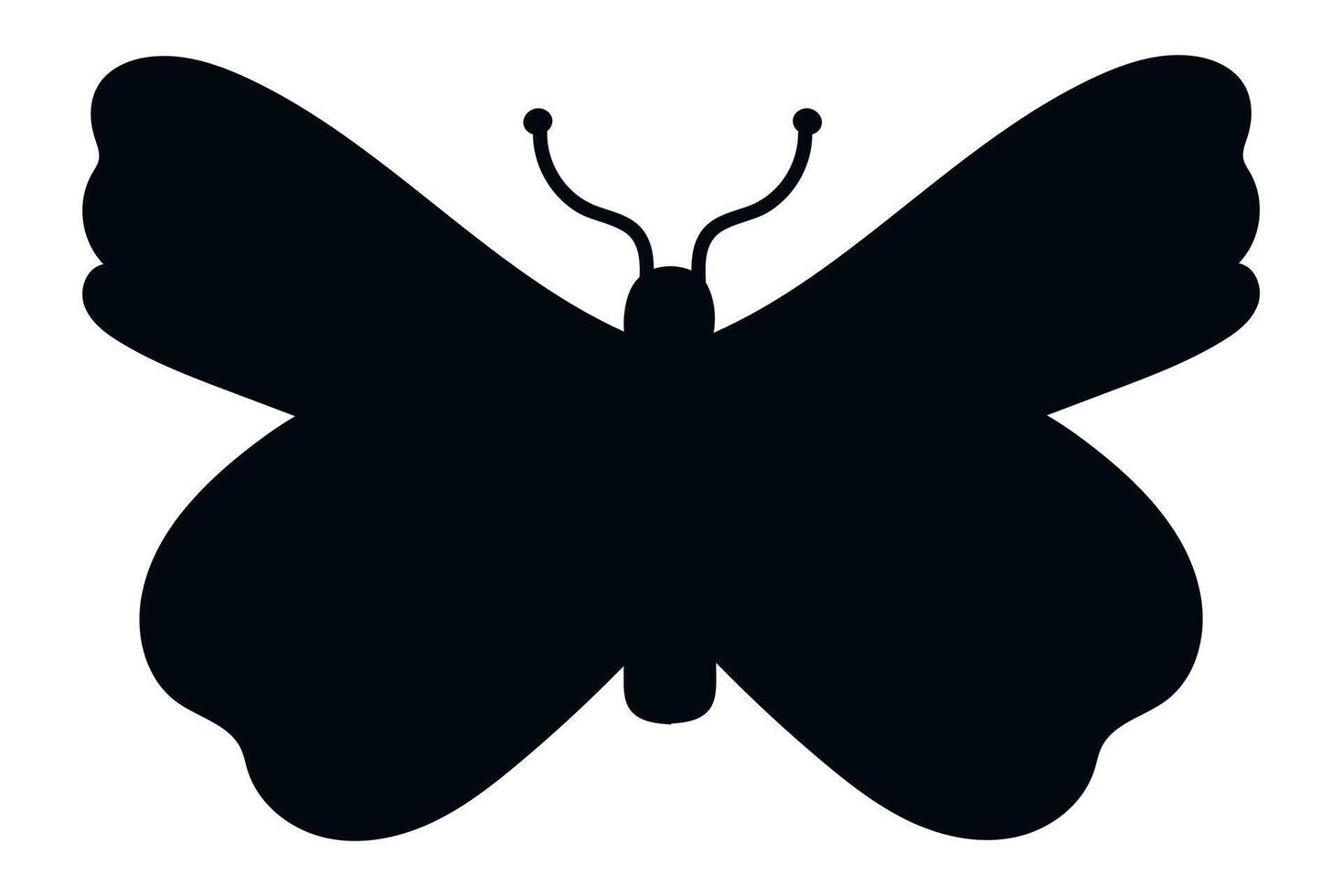 Black silhouette of a butterfly with spread wings and antennae showing, isolated on a white background, representing concepts of nature, beauty, and transformation vector