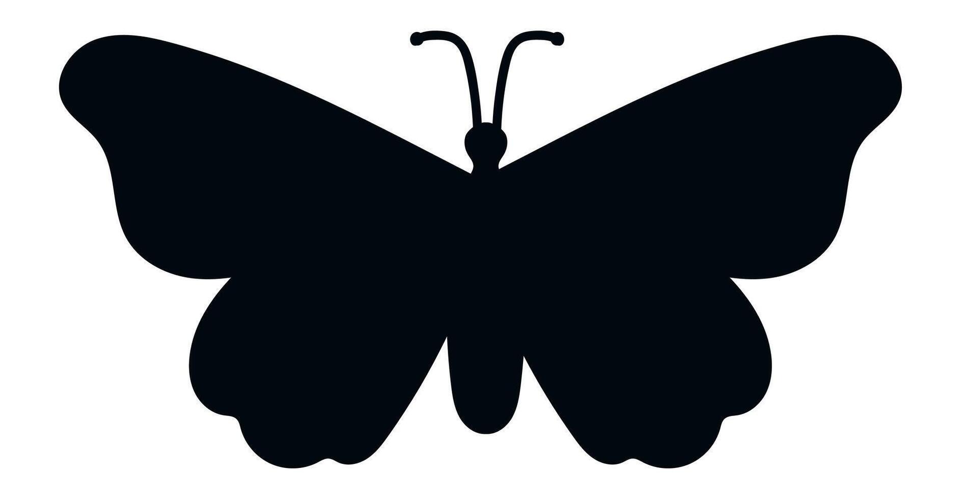 Simple black and white butterfly silhouette with open wings and antennae showing, isolated on a white background, representing nature, beauty, and transformation vector