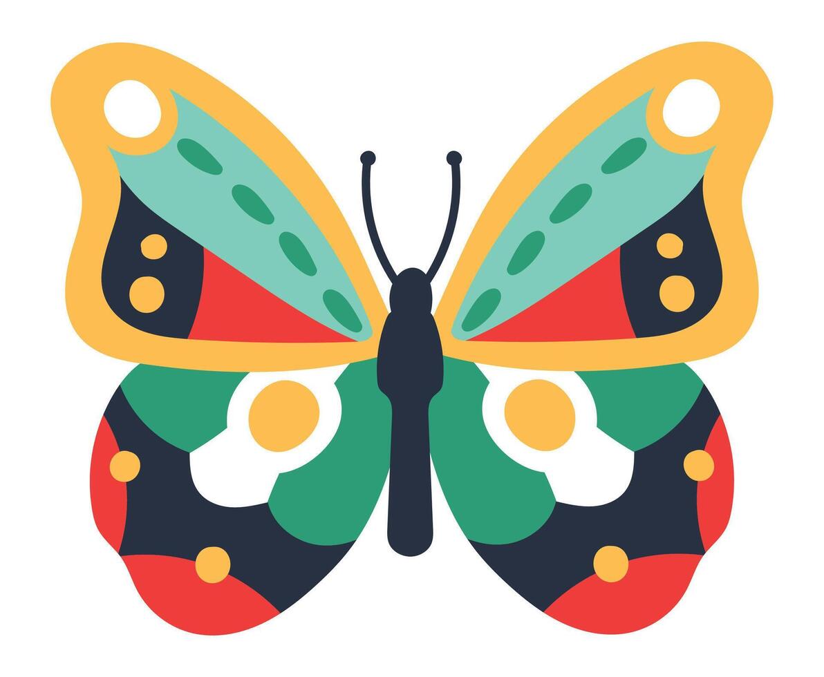 Colorful butterfly spreading its wings, revealing vibrant and intricate patterns, embodying nature's beauty and transformation, while gracefully fluttering through a sunlit garden vector