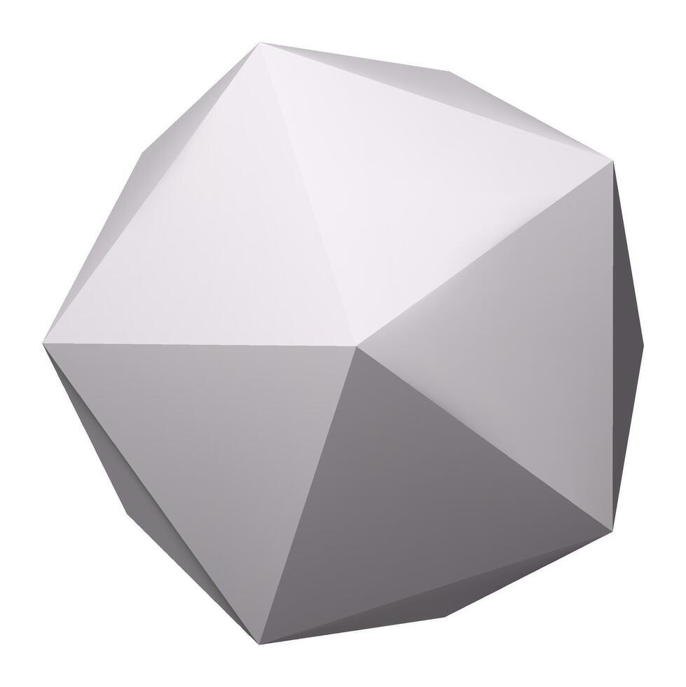 Gray polyhedron with triangular faces rotating in a white background, creating a modern and abstract visual suitable for various design projects vector
