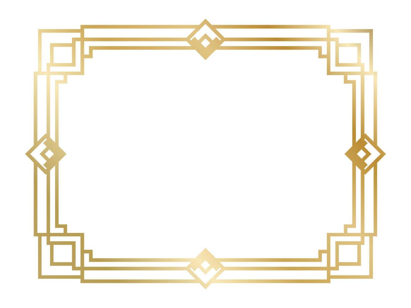 Golden art deco frame featuring geometric shapes and diamonds, creating an elegant and vintage border, perfect for invitations, posters, or any design seeking a touch of Great Gatsby style vector