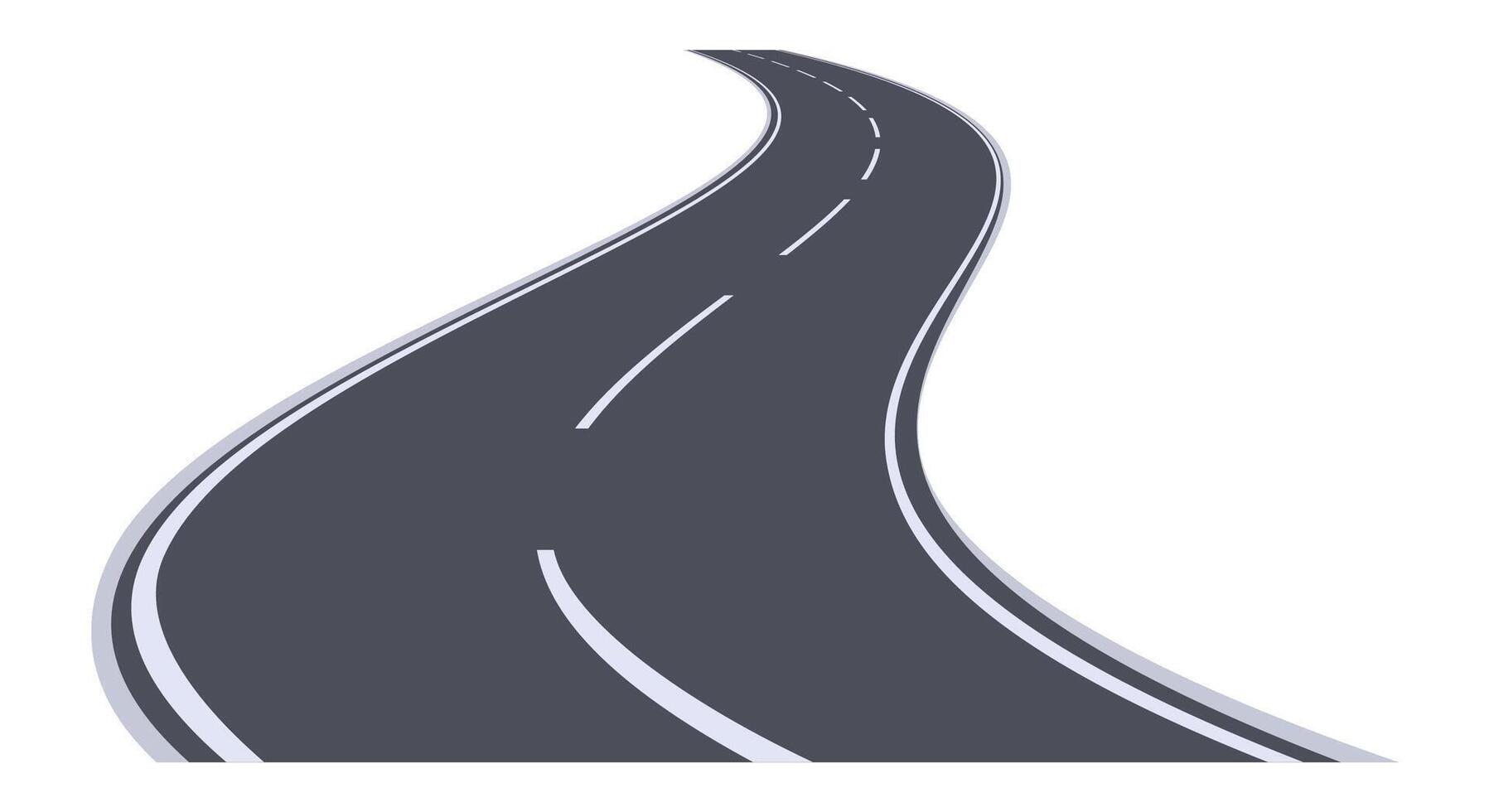 Winding highway disappearing into the distance on a white background, representing concepts such as journey, travel, and the unknown future vector
