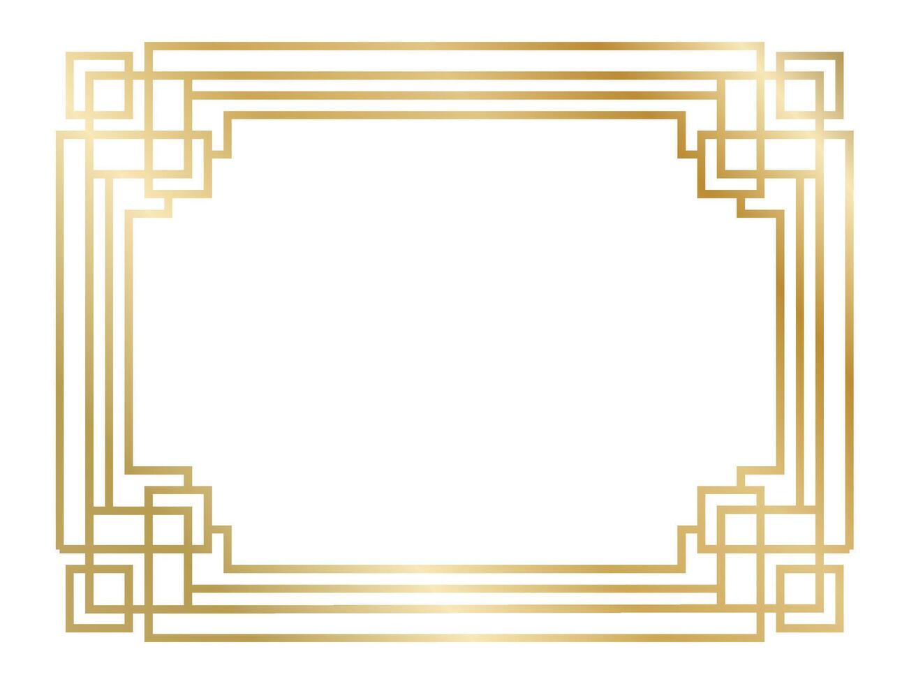 Golden art deco frame creating a sophisticated border with geometric lines, ideal for invitations, posters, or any design requiring a touch of vintage elegance vector