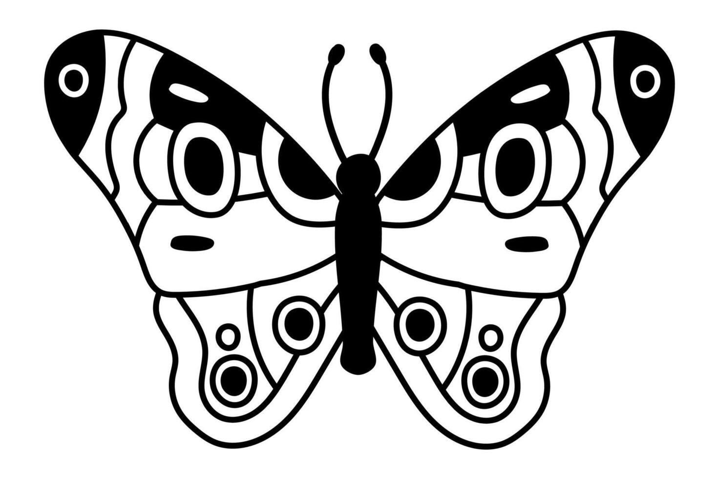 Illustration of a butterfly with big eyes and decorative wings, featuring a black and white color scheme, suitable for various design purposes vector