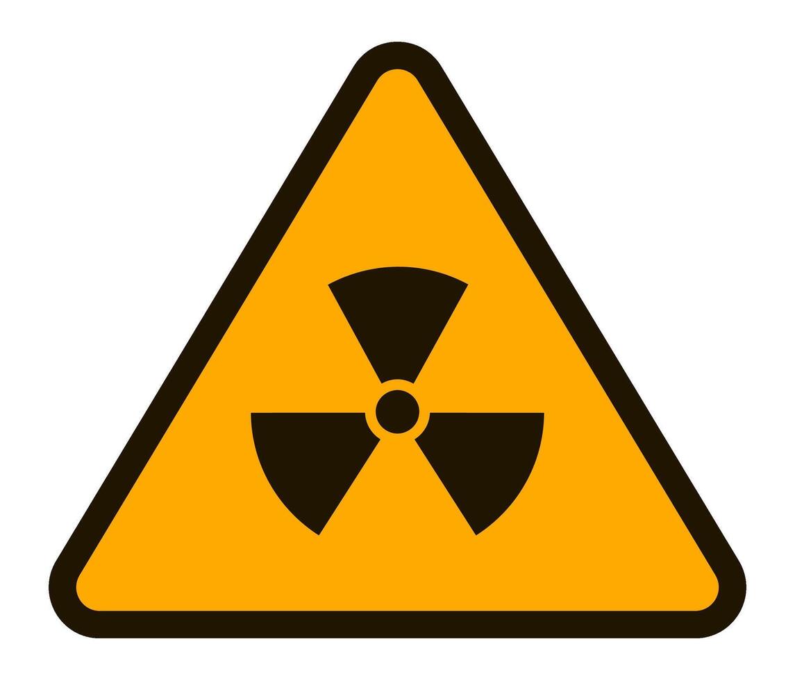 International ionizing radiation trefoil symbol depicted inside a yellow triangle with black border, warning of radioactive materials or areas vector