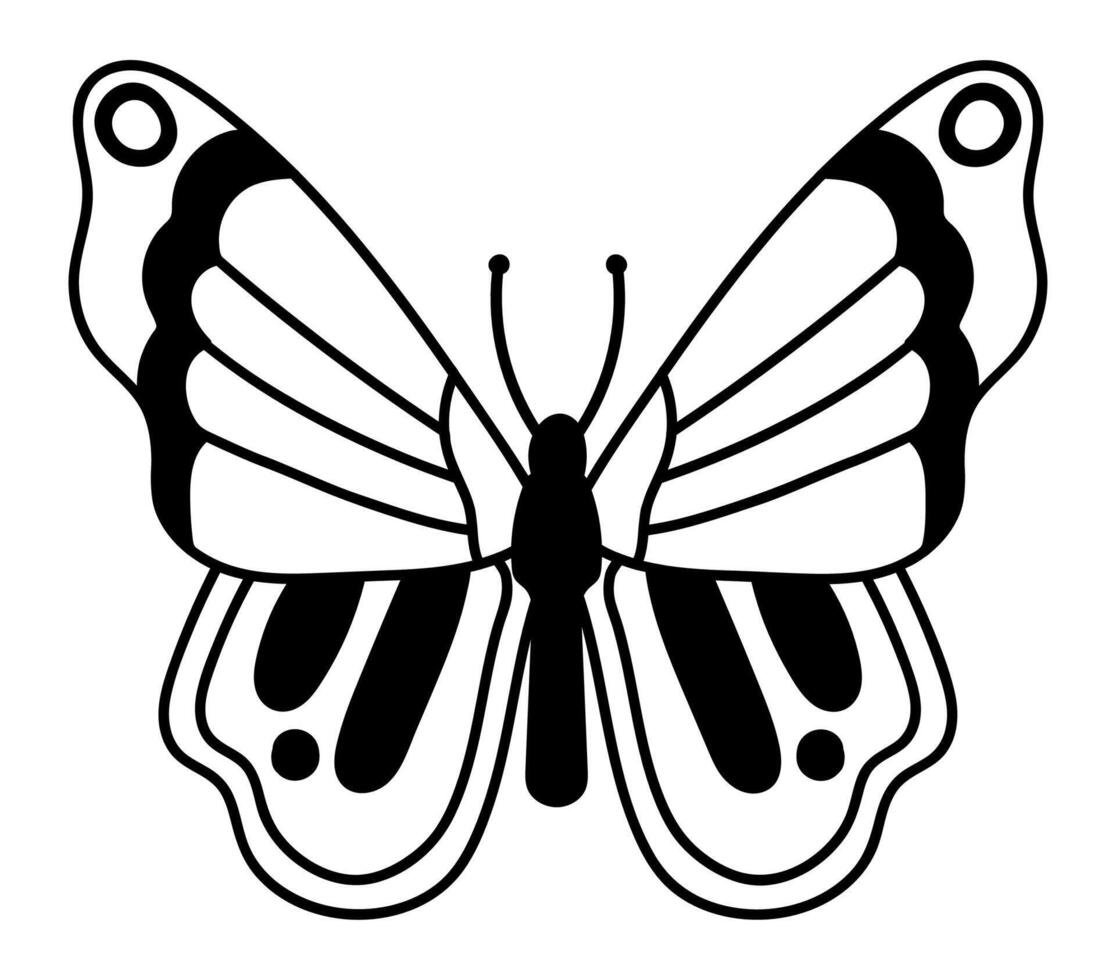 Black and white drawing of a butterfly opening its wings, showing its beautiful patterns and antennae, perfect for nature and insect lovers vector