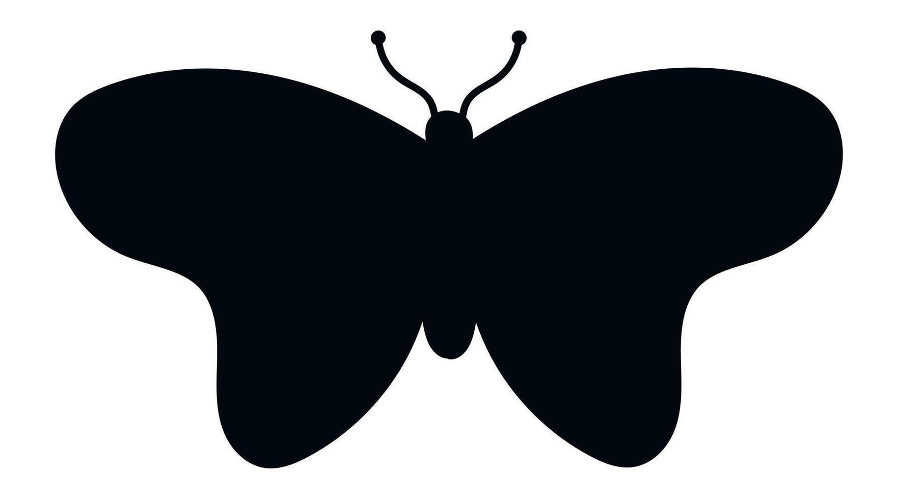 Black butterfly silhouette representing metamorphosis, freedom, and beauty, with spread wings and clearly visible antennae, isolated on a white background, perfect for graphic design projects vector