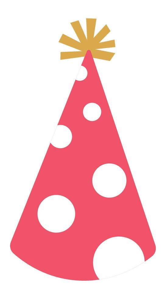 Festive pink party hat with white polka dots and golden ornament, adding a touch of fun and whimsy to birthday celebrations and joyful gatherings vector