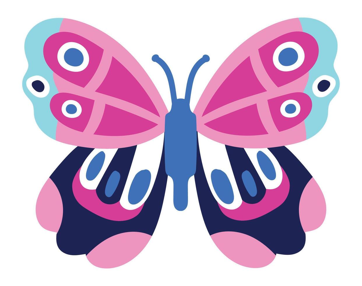 Pink and blue butterfly displaying decorative wings, isolated against a white background, embodying beauty, nature, and a vibrant, colorful design that captures attention vector