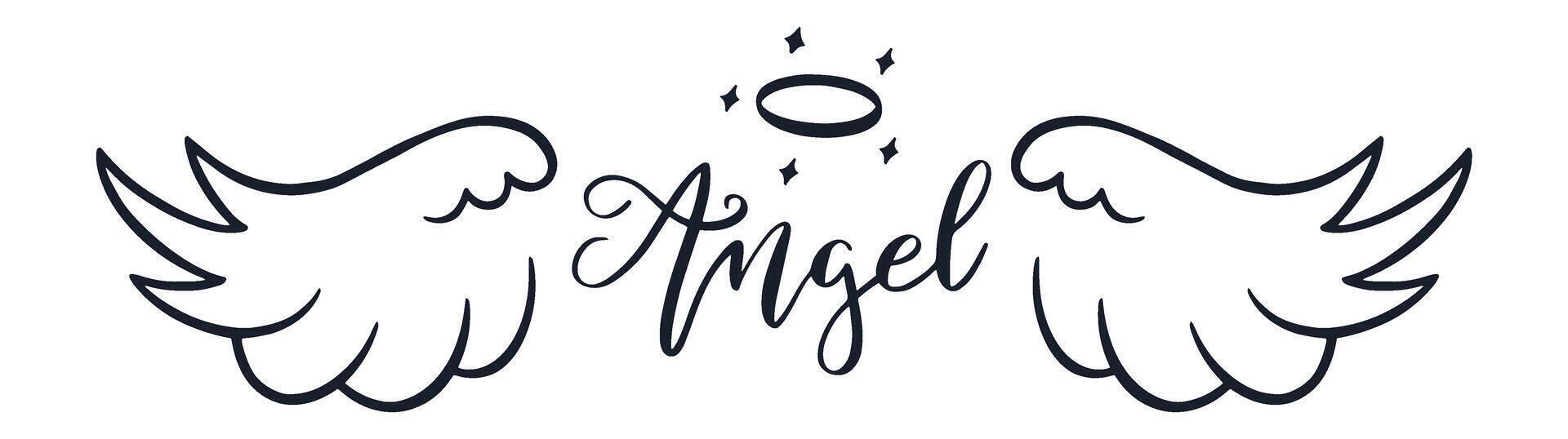 Angel wings and halo soaring amidst sparkling stars create a charming and delightful decoration perfect for baby showers, birthdays, or any joyful celebration vector