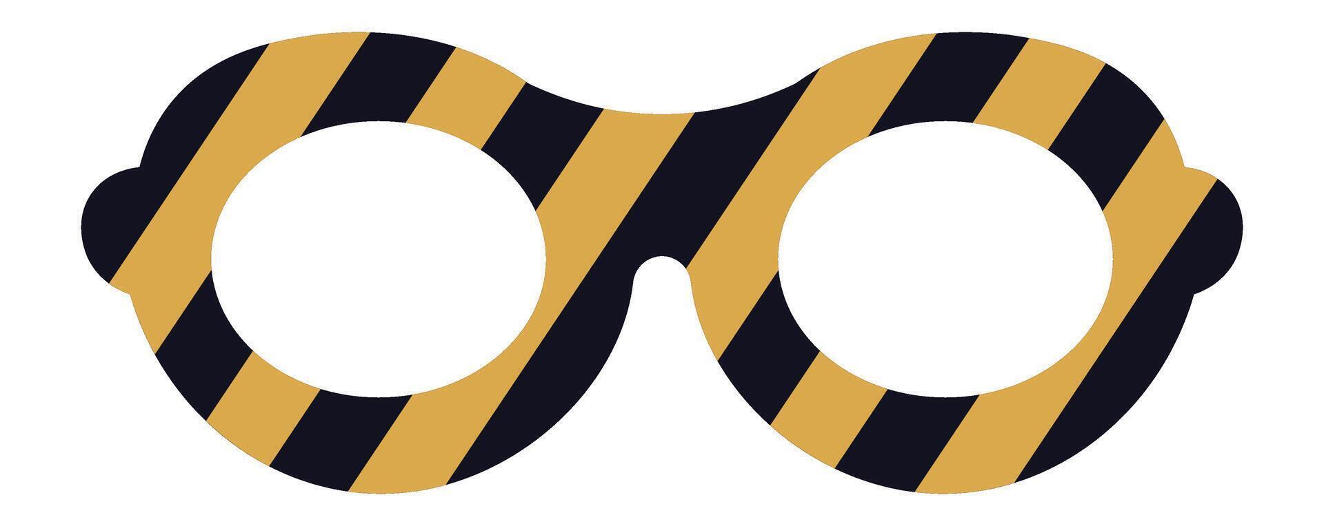 Round eyeglasses with black and gold stripes creating a playful and whimsical look, perfect for adding a touch of fun to any outfit or occasion, isolated on a white background vector